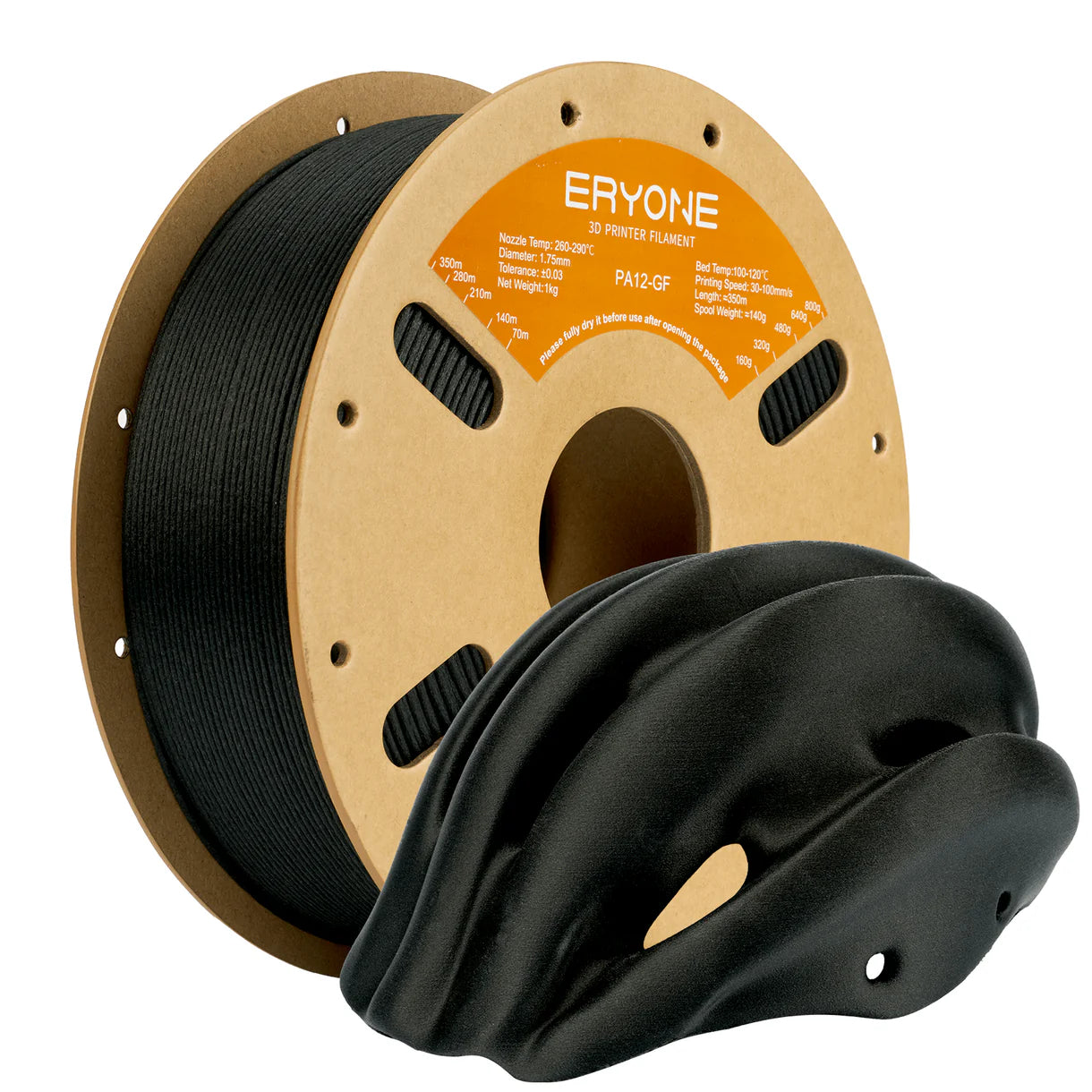 Eryone nylon PA6-CF filament spools, 1kg, with carbon fiber reinforcement, suitable for 3D printing applications.