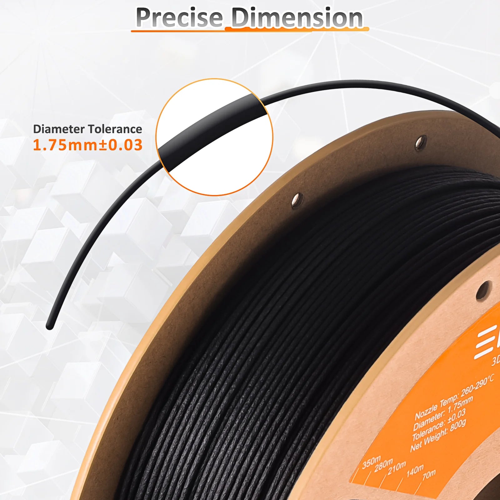 Close-up of Eryone Nylon PA6-CF filament spool, showcasing the black nylon composite material for 3D printing.