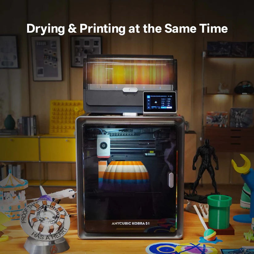 3dfactorylb Anycubic Kobra S1 Combo 3D printer with filament spool and control screen, ready for 3D printing projects.