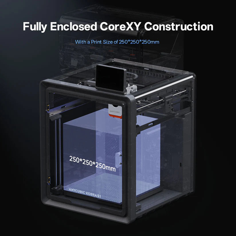 3dfactorylb Anycubic Kobra S1 Combo 3D printer with metal frame, touchscreen display, and filament spool holder, ready for 3D printing.