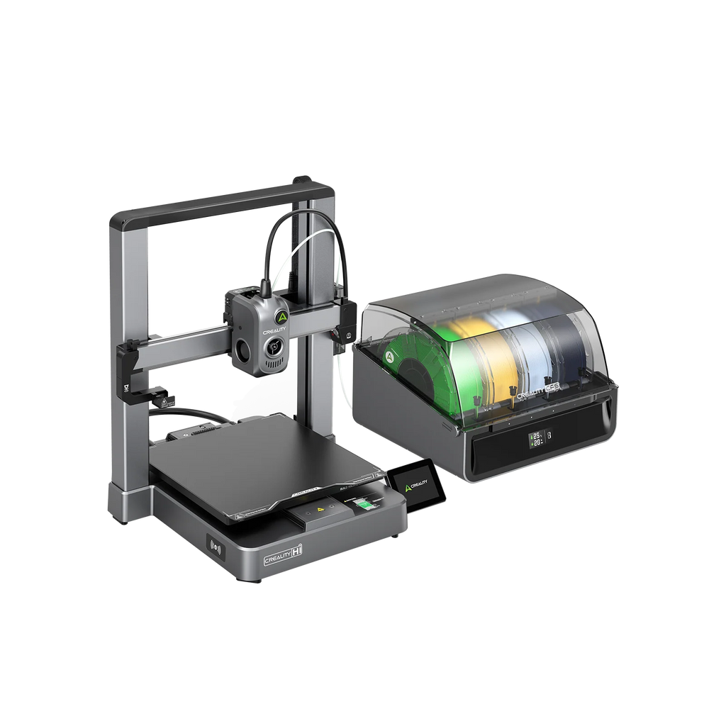 3dfactorylb Creality Hi Combo 3D Printer showing the 3D printer with its sleek design and build platform in a close-up shot.