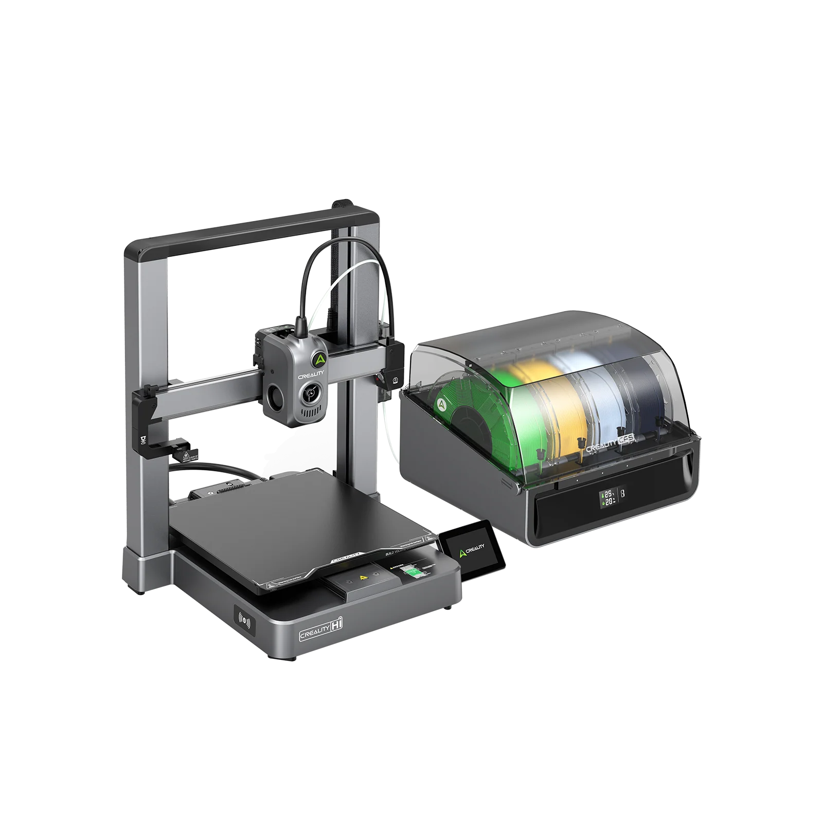 3dfactorylb Creality Hi Combo 3D Printer showing the 3D printer with its sleek design and build platform in a close-up shot.