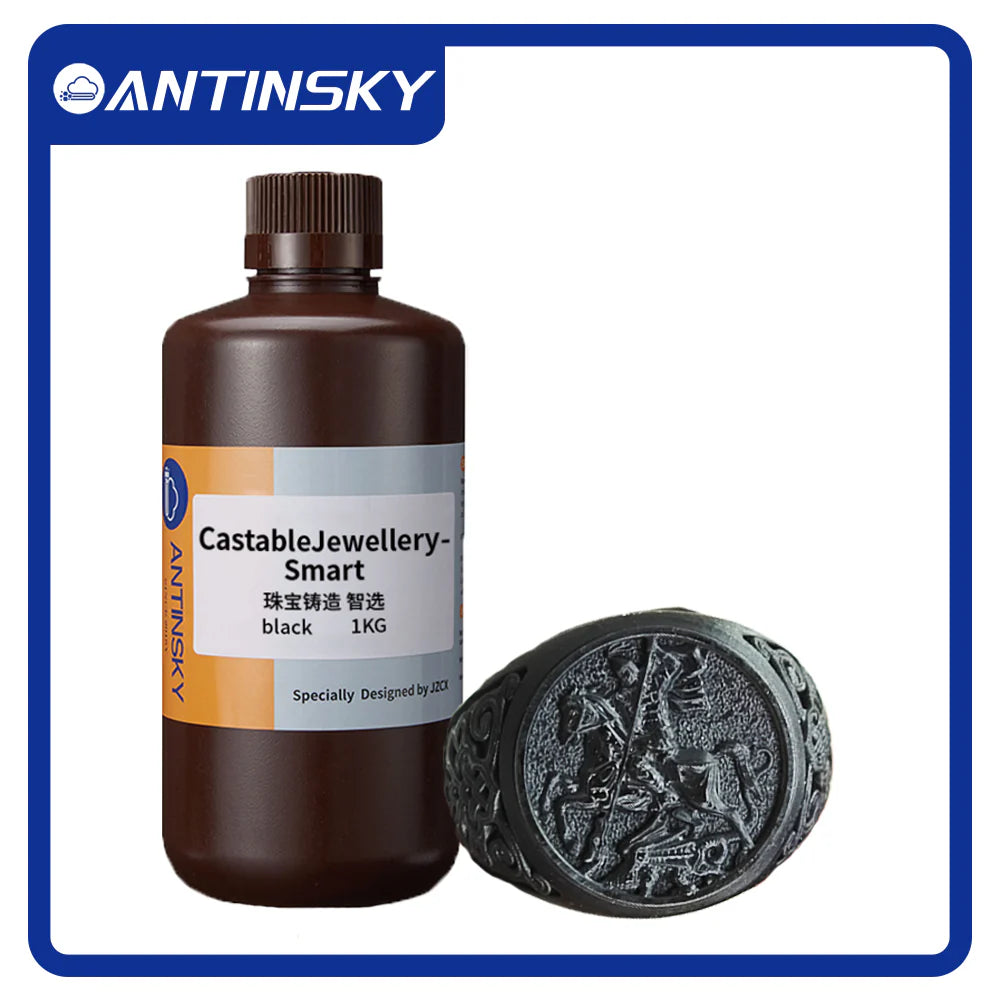 Black Antinsky Castable Jewellery Smart Resin by 3dfactorylb in 0.5kg container, suitable for jewelry casting and 3D printing.