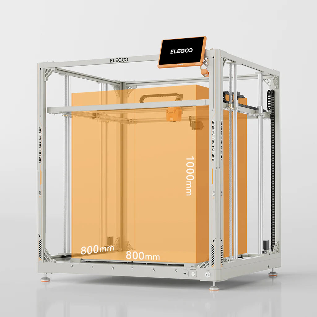 3dfactorylb Elegoo OrangeStorm Giga 3D printer with 800x800x1000mm print volume, showcasing the large build area and sleek design.