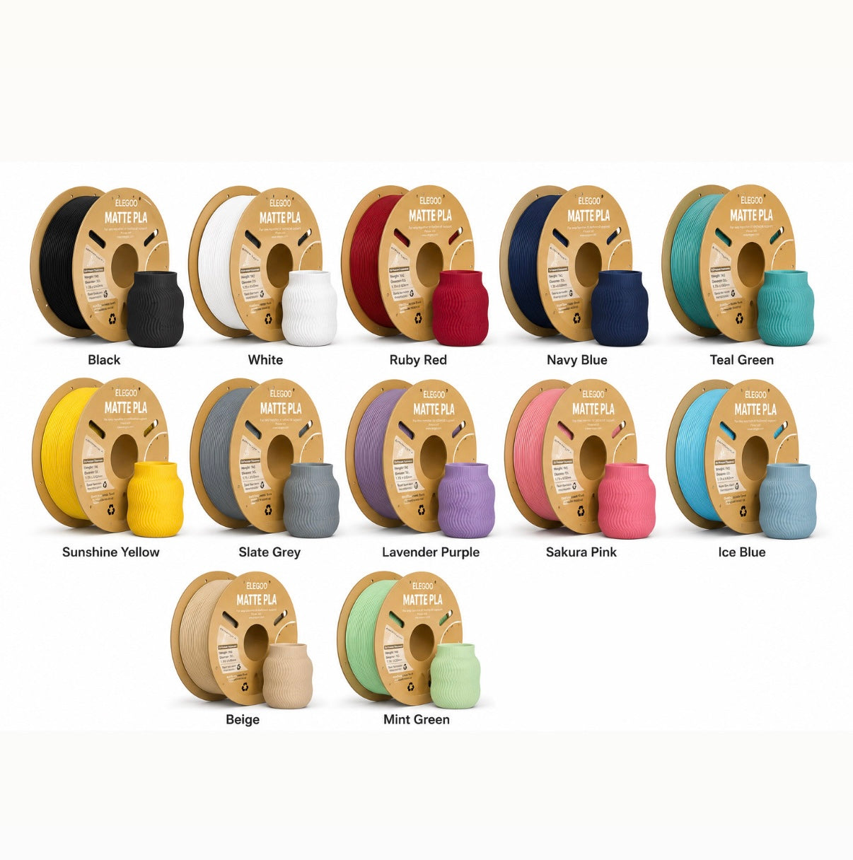 Elegoo PLA Matte 1kg 1.75mm – Cardboard Spool - 13 Colors Available
