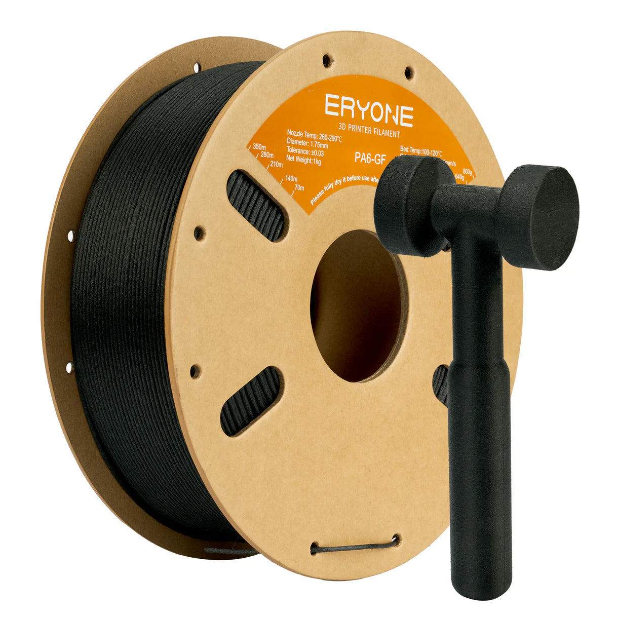 Eryone Nylon PA6-CF filament spool by 3dfactorylb, 1kg roll with carbon fiber reinforcement for 3D printing.