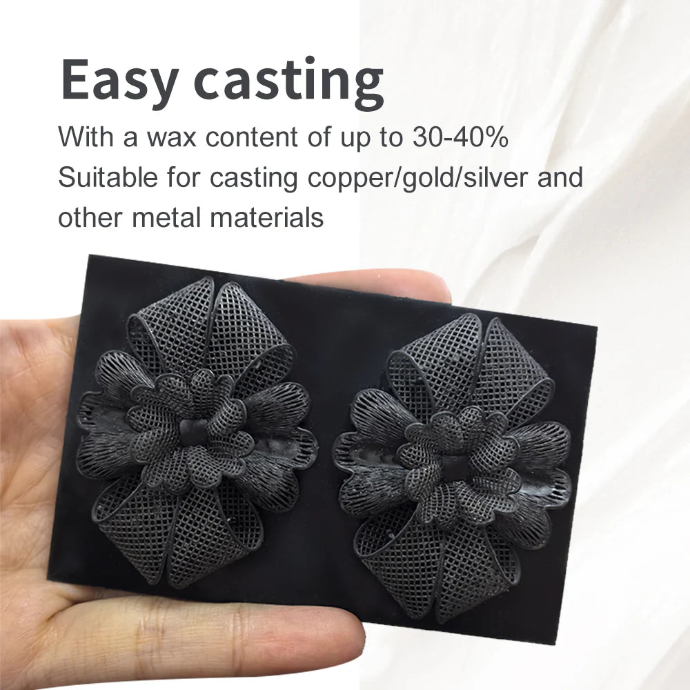 Black Antinsky Castable Jewellery Smart Resin by 3dfactorylb, 0.5kg, shown in a container ready for 3D printing or casting.