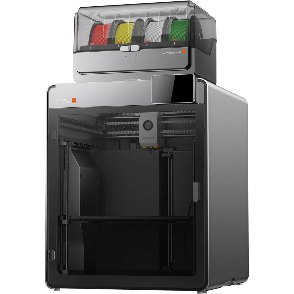3dfactorylb Anycubic Kobra S1 Max 3D printer with large build volume, showcasing the printer's frame and print bed in a clean setup.