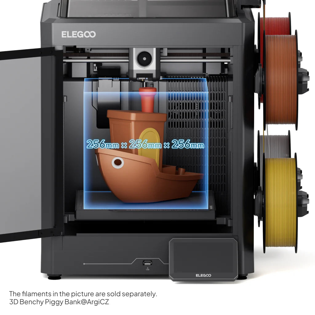 3D printer Elegoo Centauri Carbon 2 Combo by 3dfactorylb showing the build volume and printer details in a sleek design.