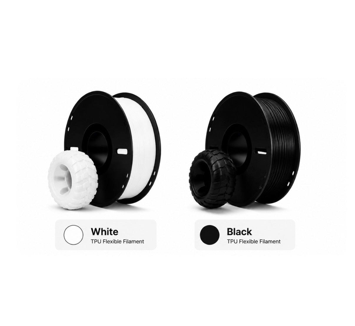 Flexible Elegoo TPU 95A filament by 3dfactorylb, 1kg spool, 1.75mm diameter in two color options for 3D printing.
