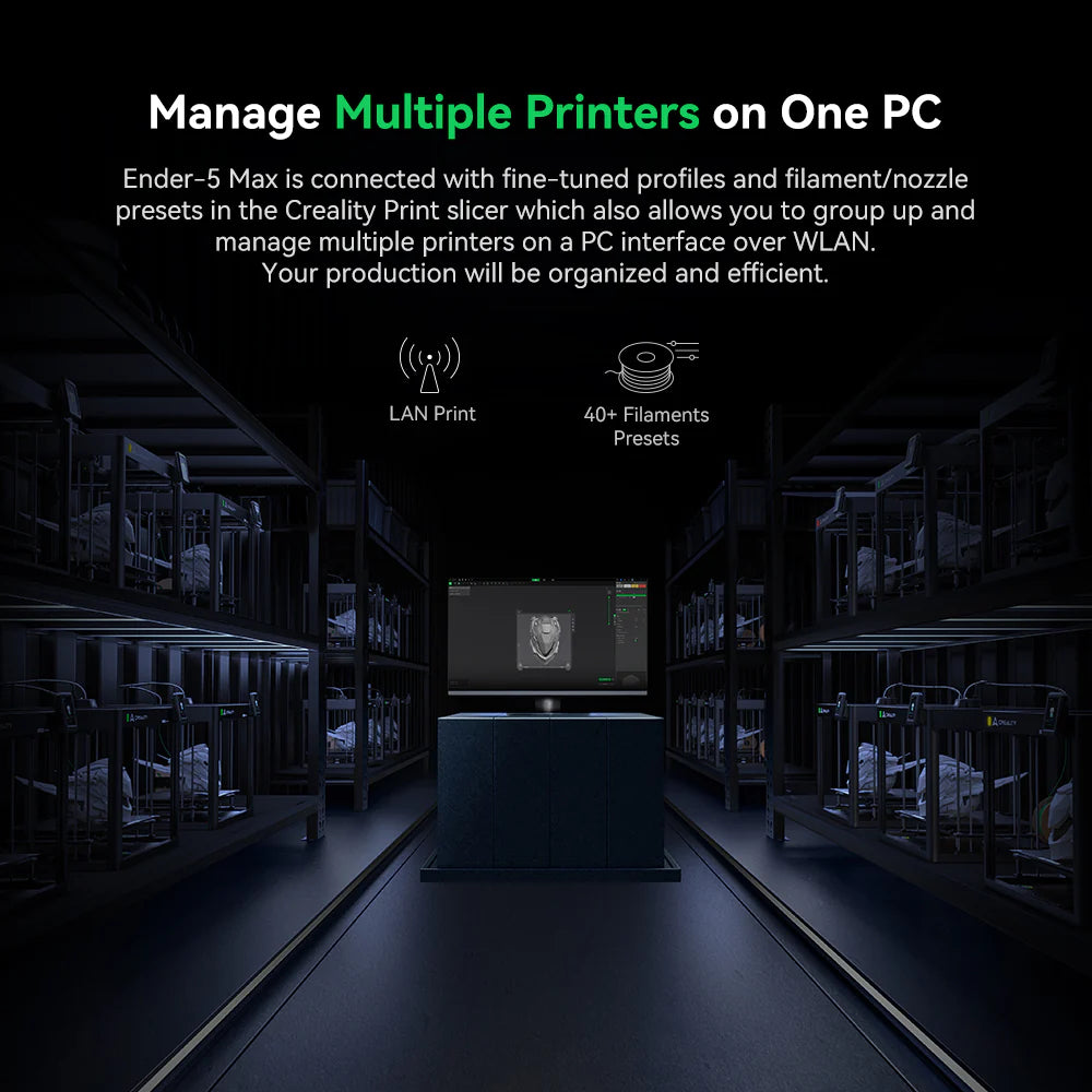 3dfactorylb Creality Ender-5 Max 3D printer with large build volume, detailed view of the printer's frame and filament spool.