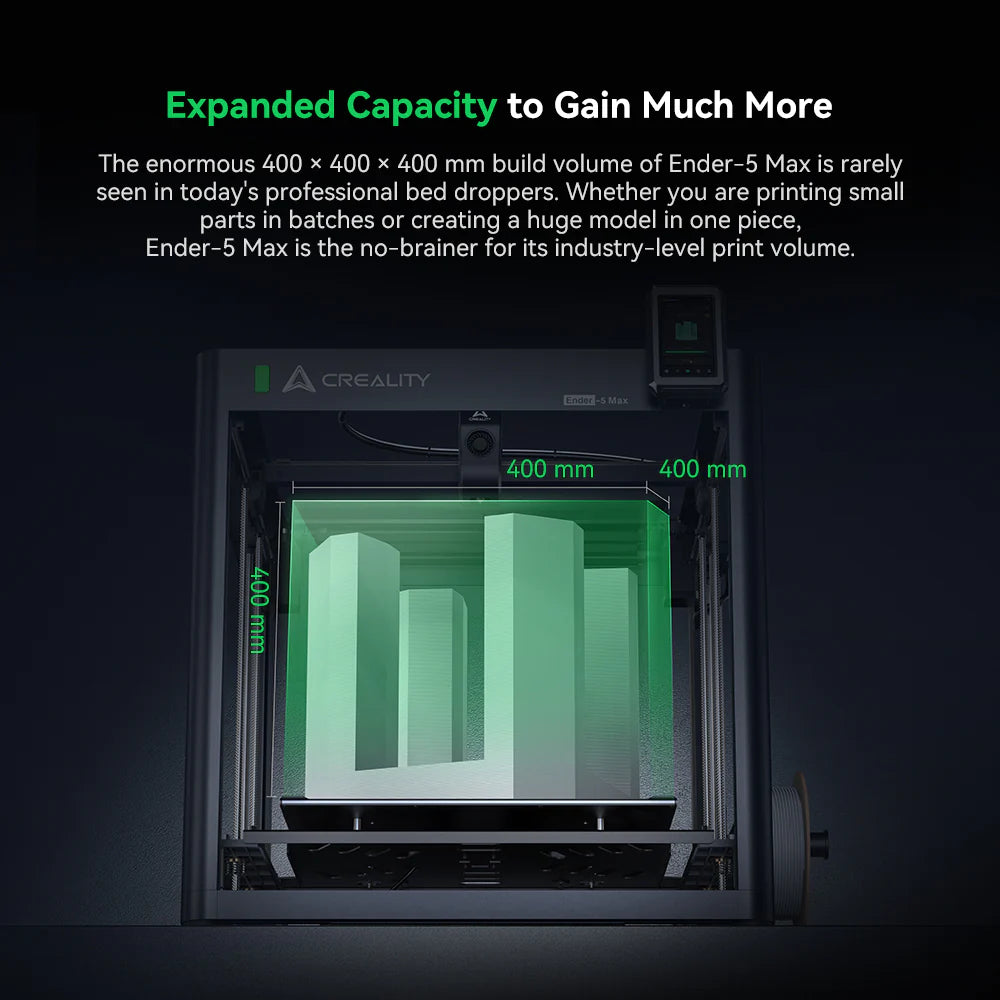 Creality Ender-5 Max 3D printer by 3dfactorylb with large build volume, showing the printer's frame and print bed in a clean setup.