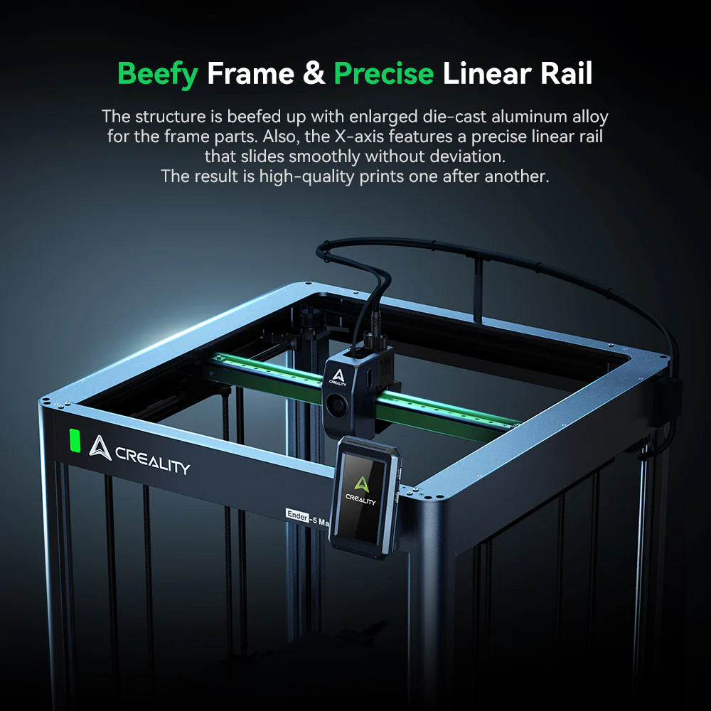3D Factory LB Creality Ender-5 Max 3D printer with large build volume, showcasing the printer's frame and print bed in a well-lit setting.