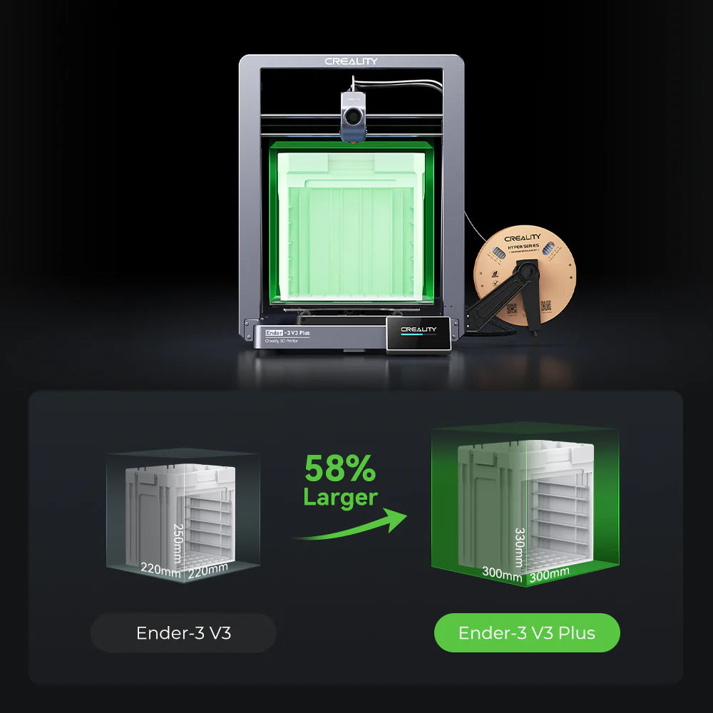 Creality Ender-3 V3 Plus 3D printer by 3dfactorylb, showing the machine's build platform and filament spool holder.