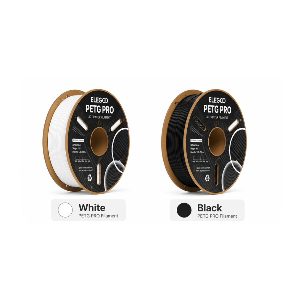 3dfactorylb Elegoo PETG Pro 1kg filament in 1.75mm, high strength 3D printing filament in two color options, shown in the image.