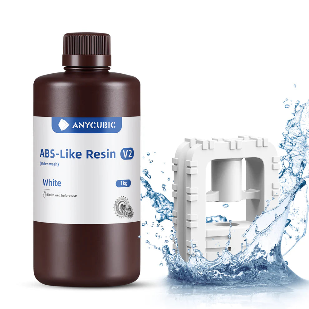 3dfactorylb ABS-Like Resin V2 1kg in white, a high-quality resin for 3D printing, shown in a clear plastic container.