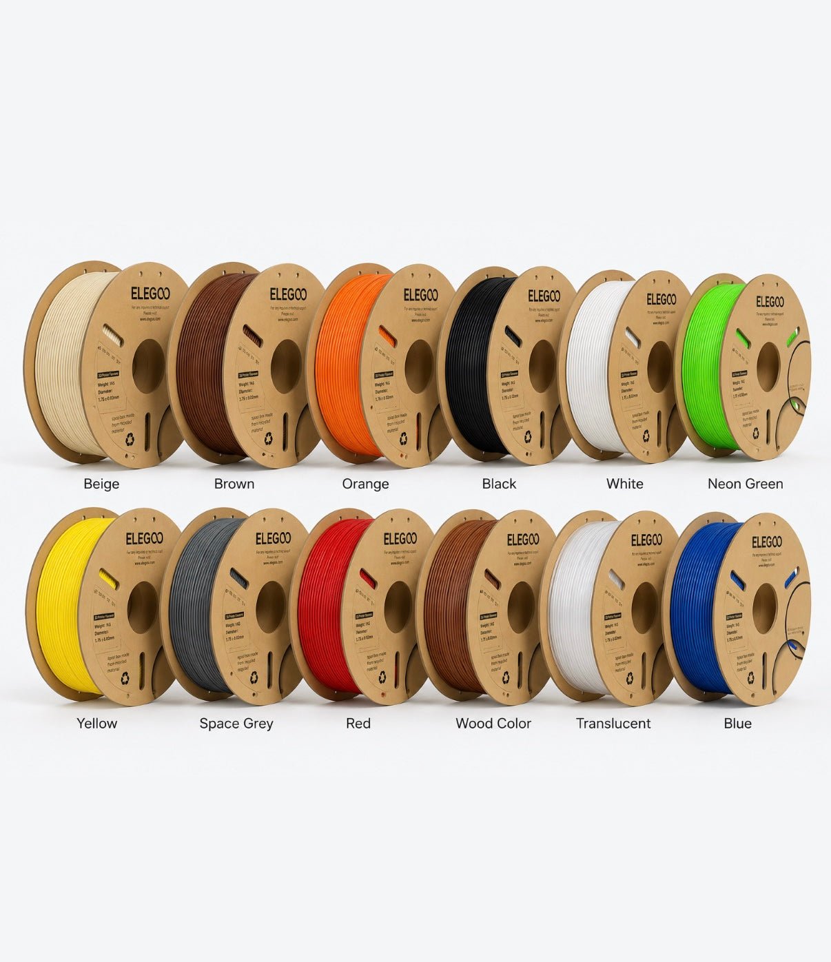 Elegoo PLA+ 1kg 1.75mm – Paper Spool - 12 Colors Available