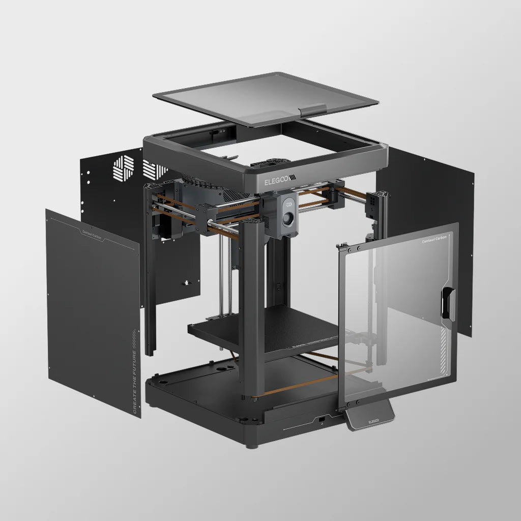 Disassembled Elegoo Centauri Carbon 3D printer by 3dfactorylb showing internal components and frame assembly.