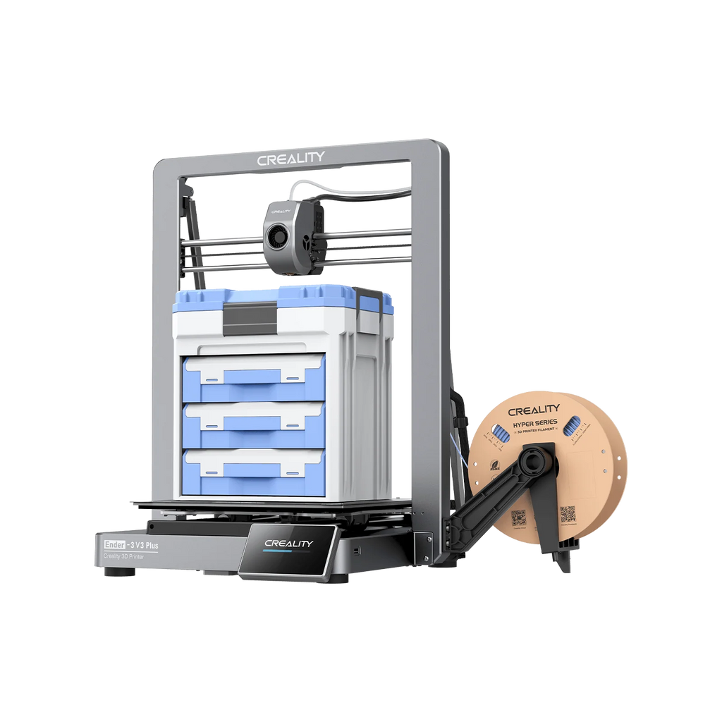 Creality Ender-3 V3 Plus 3D printer from 3dfactorylb showing the printer with its build plate and filament spool in view