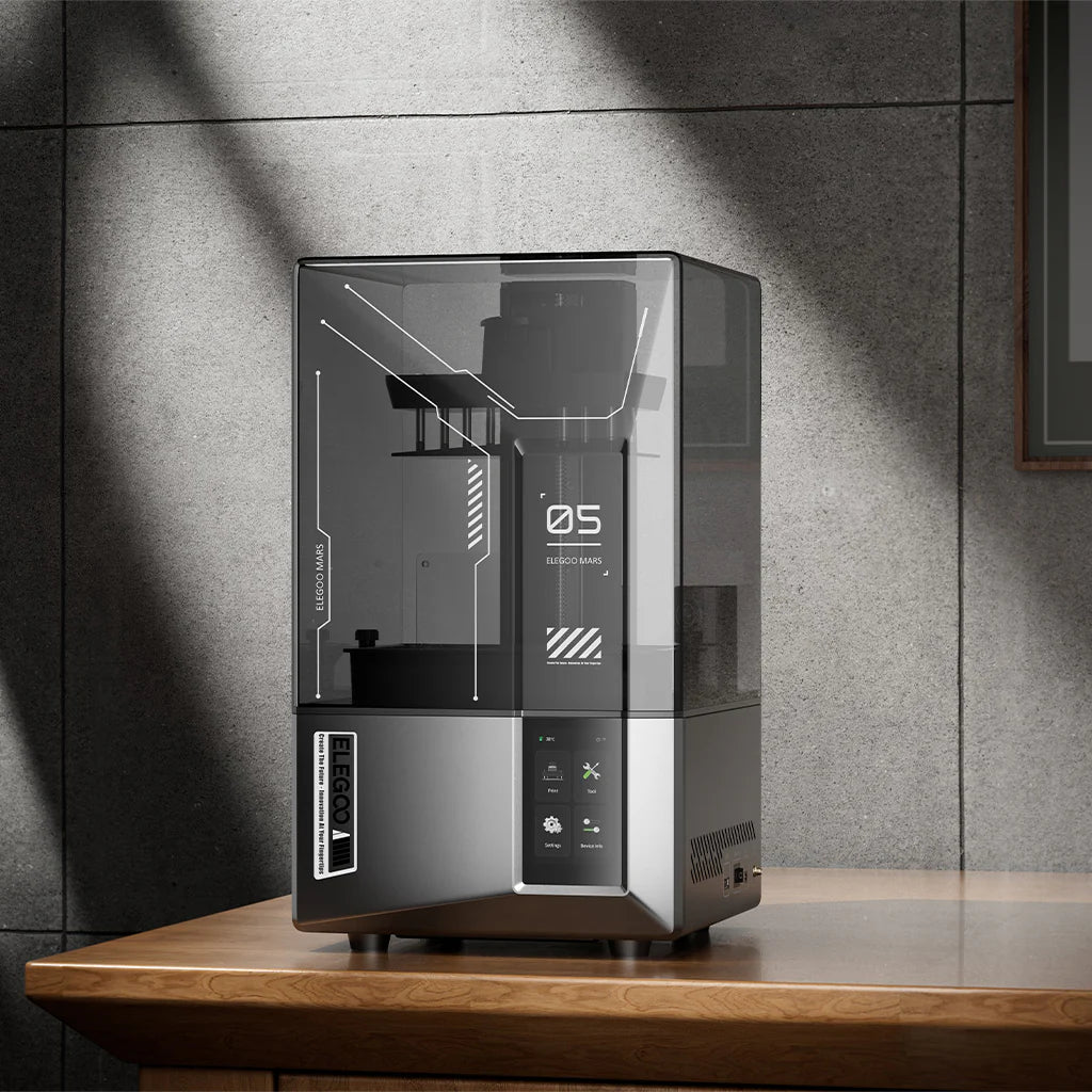 3dfactorylb Elegoo Mars 5 Ultra resin 3D printer with EU plug, showing the compact device and digital display screen.