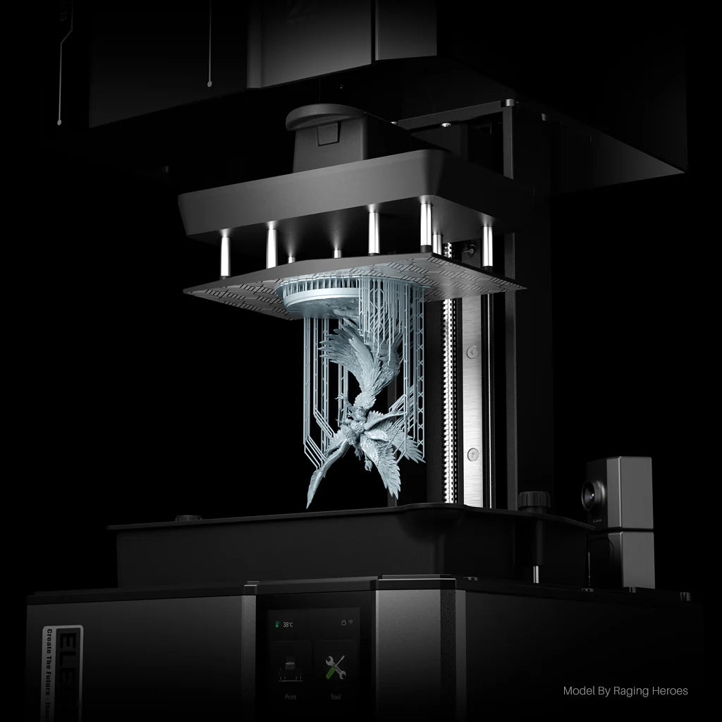 3dfactorylb Elegoo Mars 5 Ultra resin 3D printer with EU plug, showcasing the compact device with a digital display and resin vat.