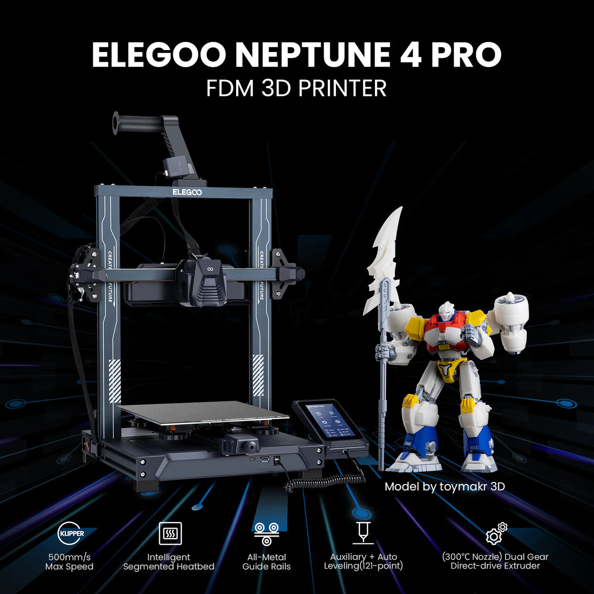 3D printer Elegoo Neptune 4 Pro by 3dfactorylb with metal frame and touchscreen display, ready for 3D printing projects