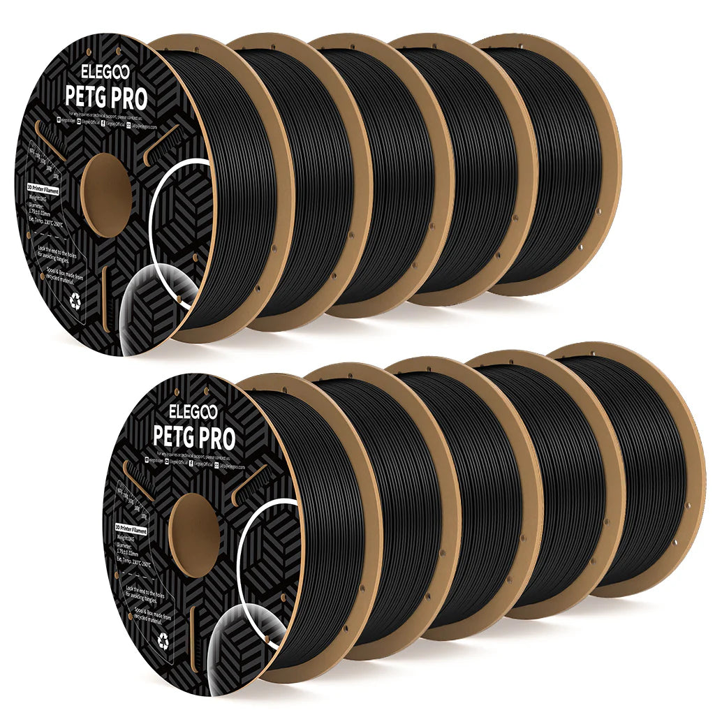 Black Elegoo PETG Pro filament 10kg bundle from 3dfactorylb, showing a spool of durable 3D printing filament.