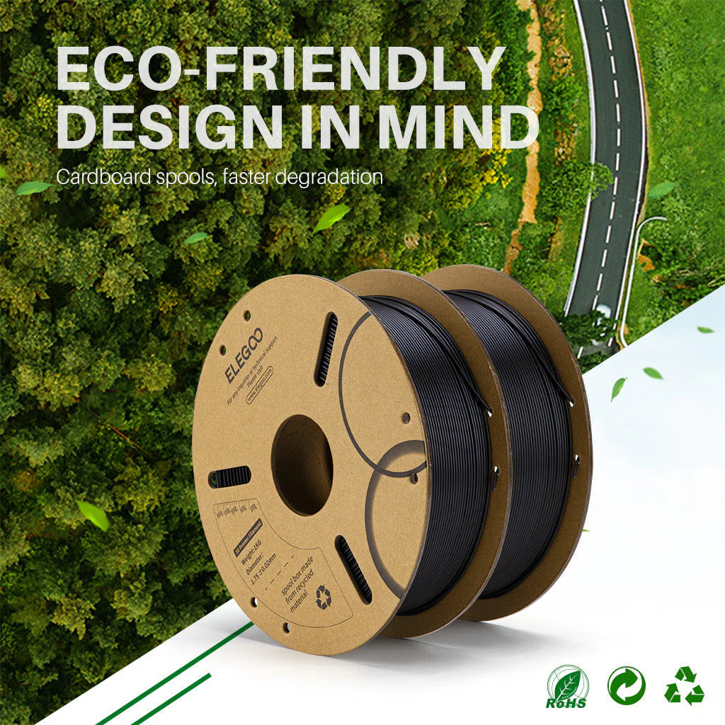 Black 3dfactorylb Elegoo PLA+ filament bundle, 10kg spool for 3D printing, shown in detailed image of filament roll.