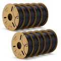 Black 3dfactorylb Elegoo PLA+ filament roll, 10kg bundle for 3D printing, shown wound on spool against a white background.