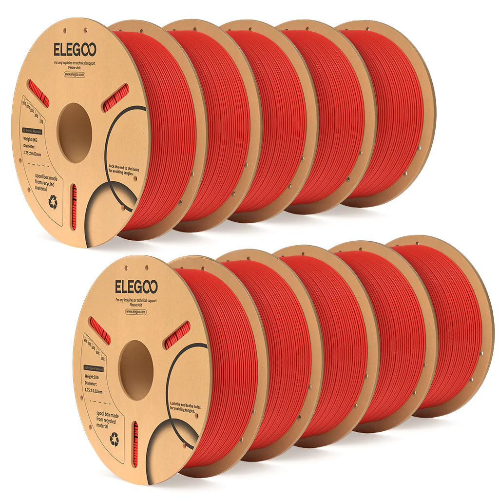 Red 3dfactorylb Elegoo PLA+ filament bundle, 10kg spool for 3D printing with vibrant, high-quality filament.