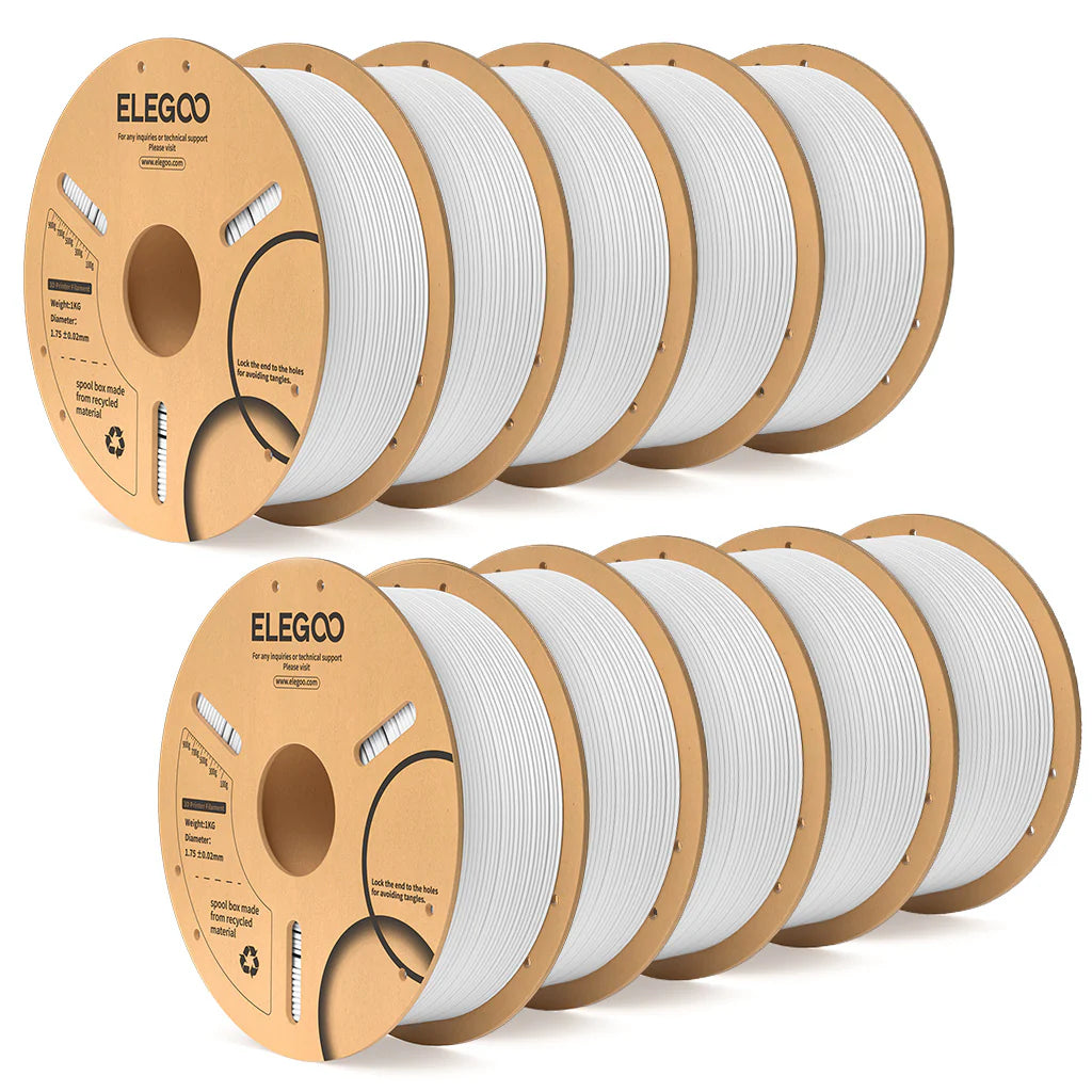 White Elegoo PLA+ filament bundle, 10kg spool from 3dfactorylb, ideal for 3D printing with high-quality filament