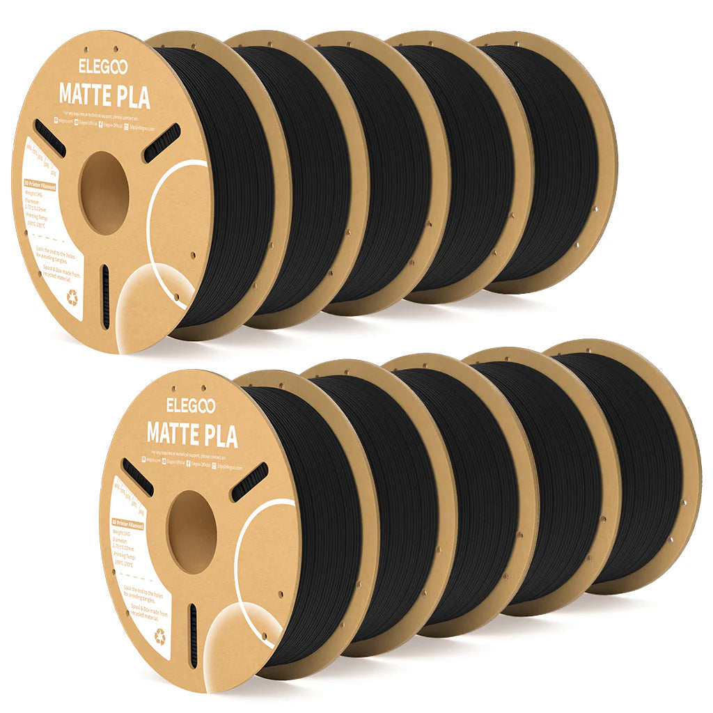 3dfactorylb Elegoo PLA Matte Black 10kg filament spool for 3D printing, showcasing the black filament coiled neatly.