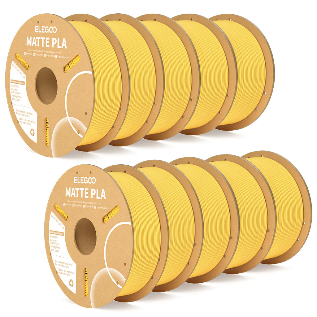 3dfactorylb Elegoo PLA matte filament bundle in sunshine yellow, 10kg spool for 3D printing, showing the bright yellow filament coil.