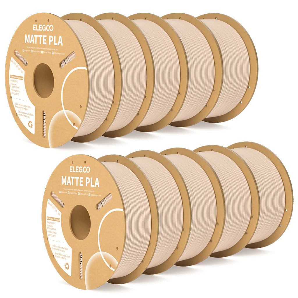 Beige Elegoo PLA matte filament bundle by 3dfactorylb, showing 10kg of high-quality filament for 3D printing.