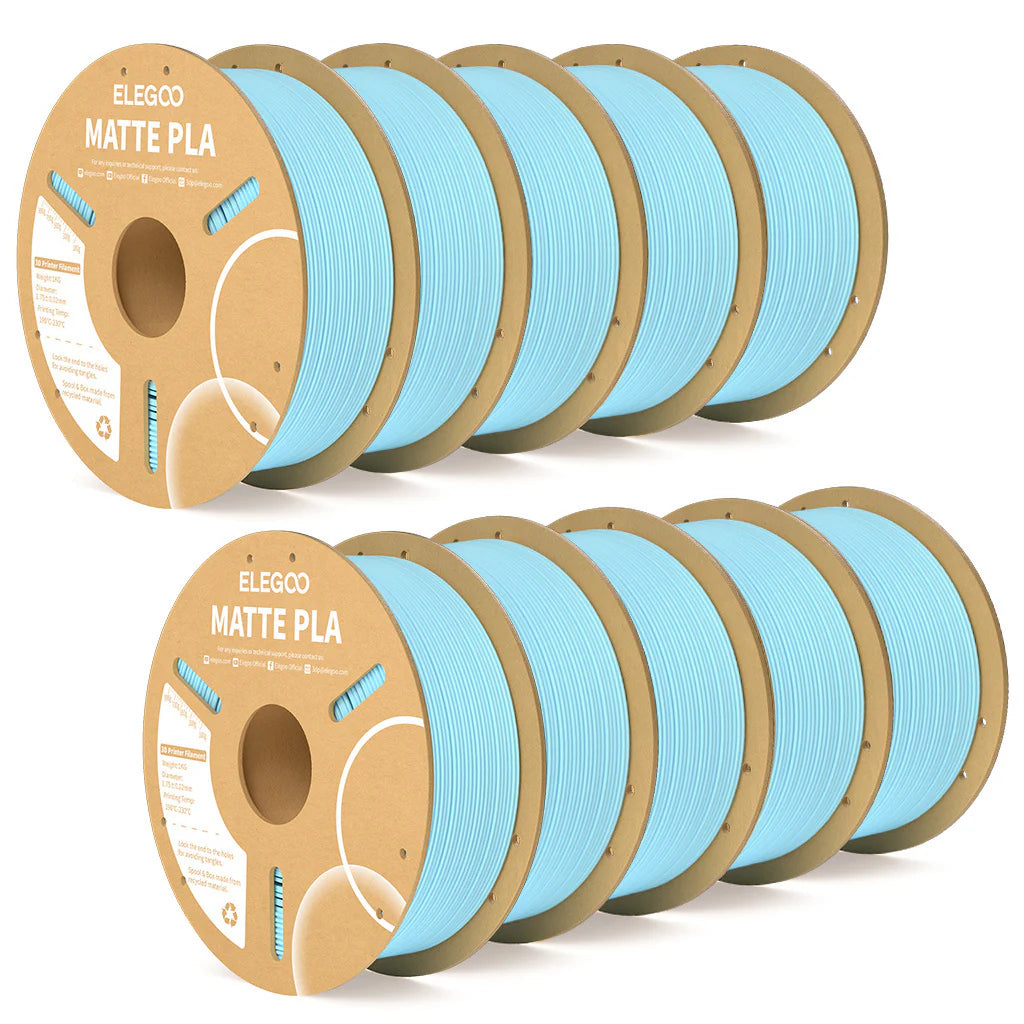 3dfactorylb Elegoo PLA matte filament bundle in 10kg Ice Blue, showing spools of durable, high-quality 3D printing filament.