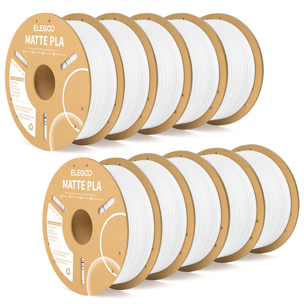 3dfactorylb Elegoo PLA matte filament bundle in white, 10kg spool, ideal for 3D printing with a smooth matte finish