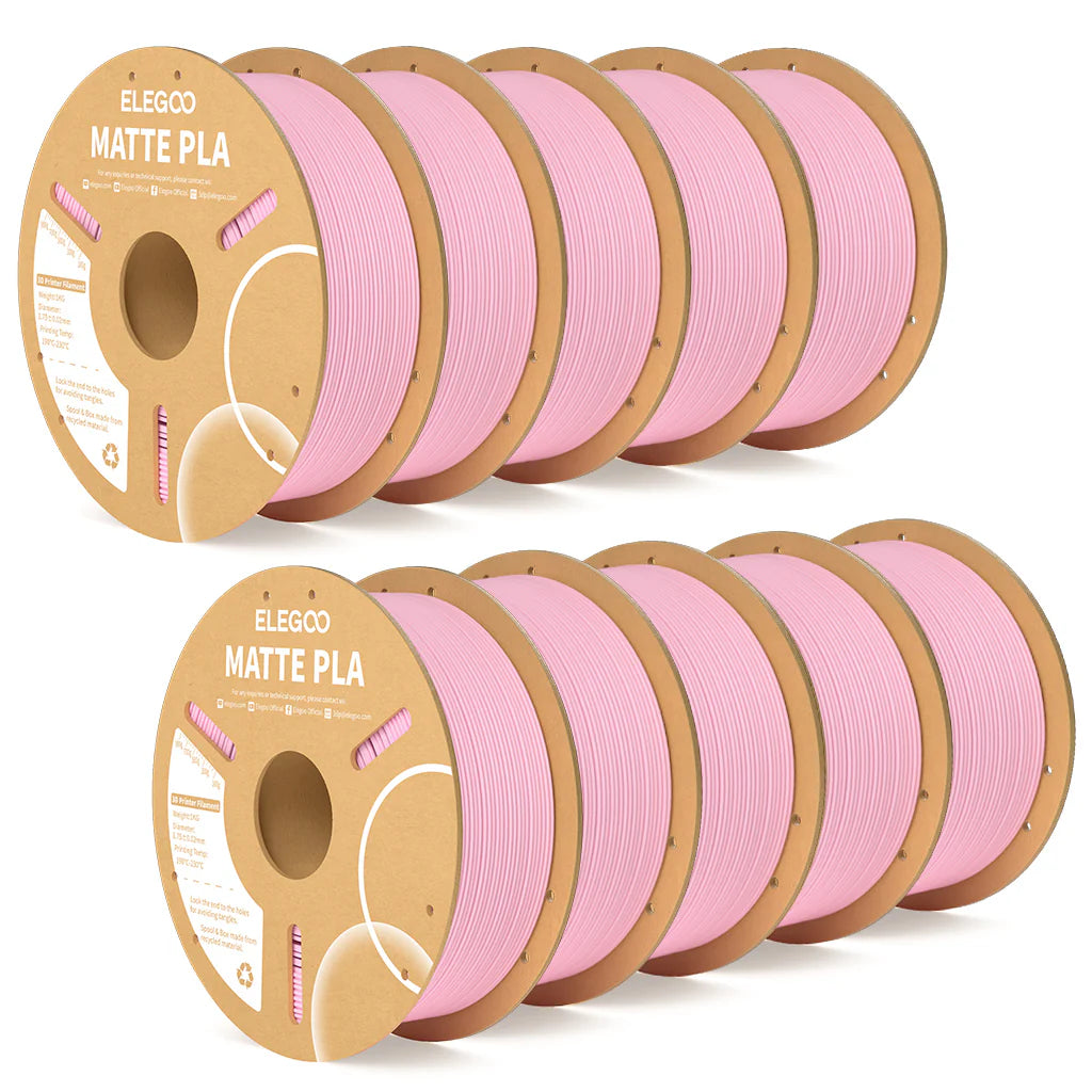 3dfactorylb Elegoo PLA Matte filament bundle, 10kg, in Sakura Pink, showing spools of 3D printing filament with matte finish.