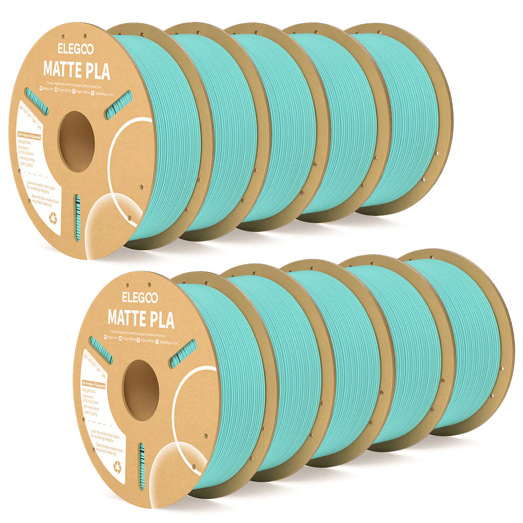 3dfactorylb Elegoo PLA matte filament bundle in teal green, 10kg spool for 3D printing with a smooth, matte finish.