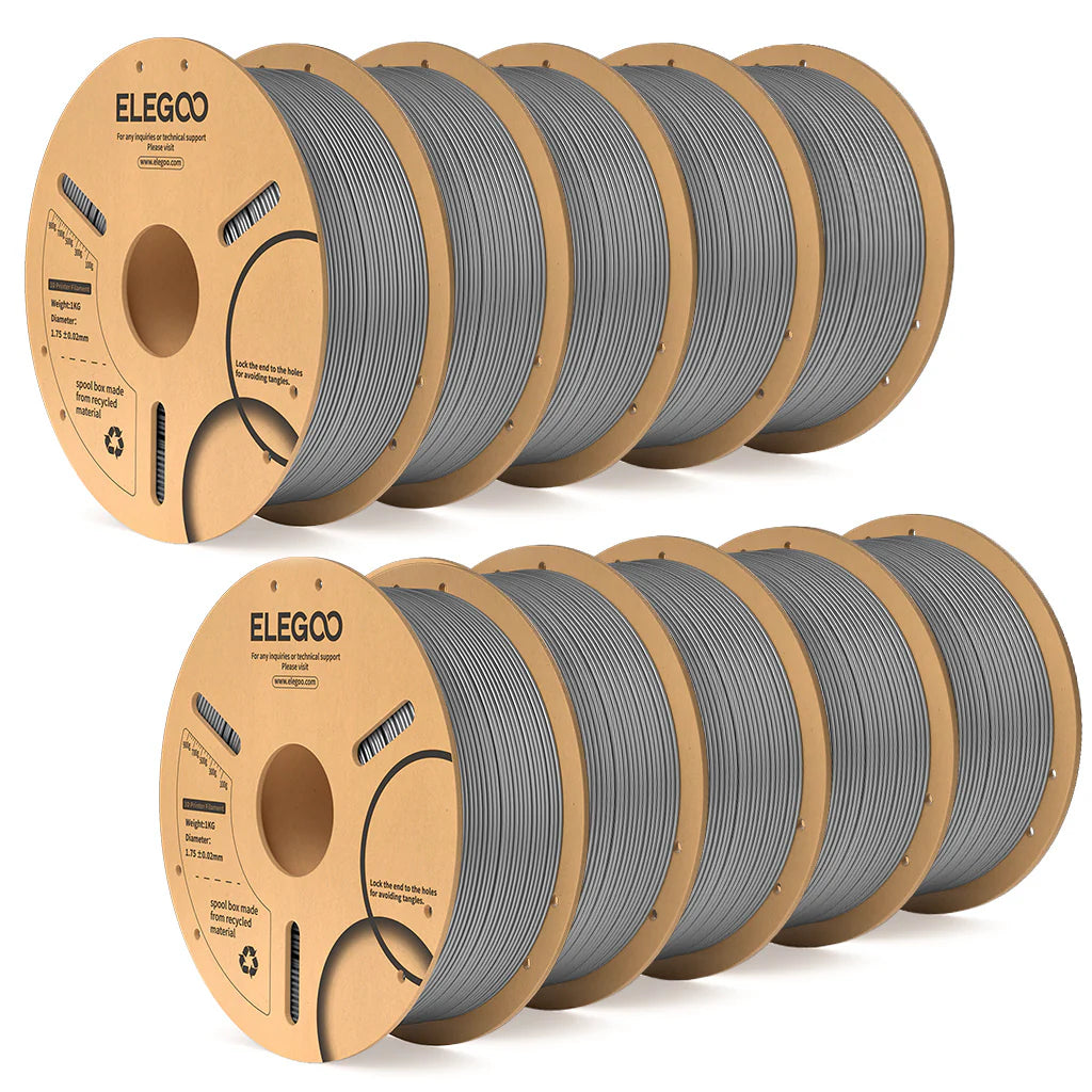 3dfactorylb Elegoo PLA+ filament bundle in 10kg space grey spool, ideal for 3D printing with durable, high-quality filament.