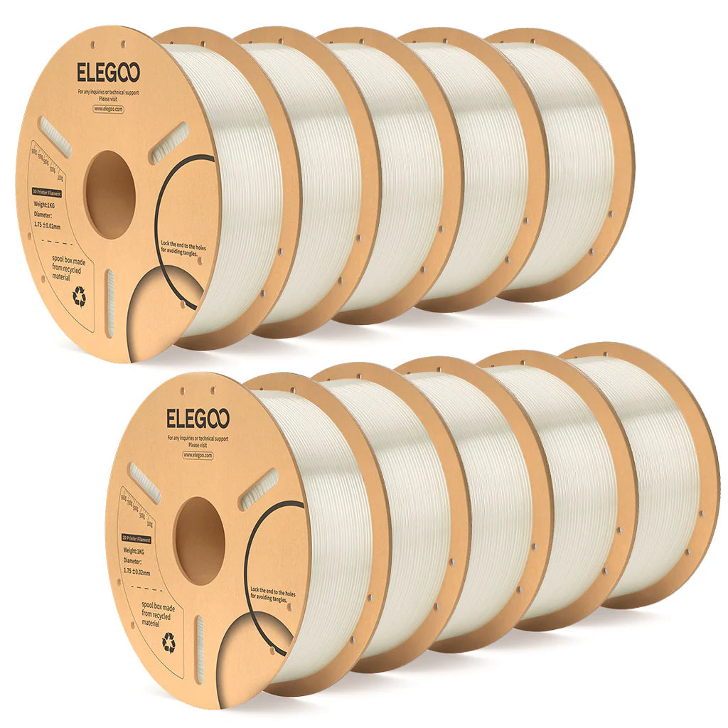 Translucent Elegoo PLA+ filament bundle by 3dfactorylb, 10kg spool of high-quality 3D printing filament.