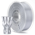 Silver Silk PLA filament 1kg, 1.75mm diameter with glossy finish from 3dfactorylb for 3D printing.