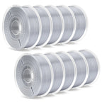 Silver Elegoo PLA Silk filament spools, 10kg bundle from 3dfactorylb, showcasing shiny, smooth filament for 3D printing.