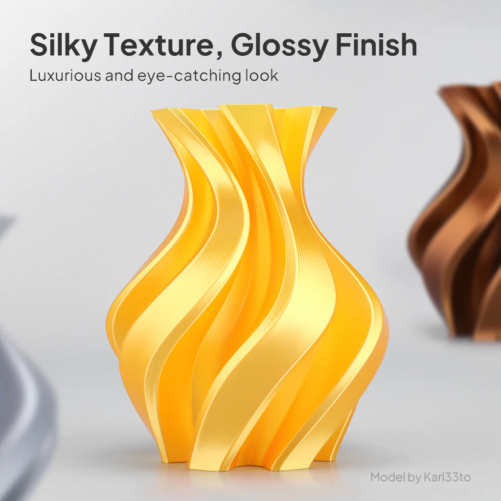 Colored PLA Silk filament 1.75mm from 3dfactorylb, glossy finish 1kg spool suitable for 3D printing.