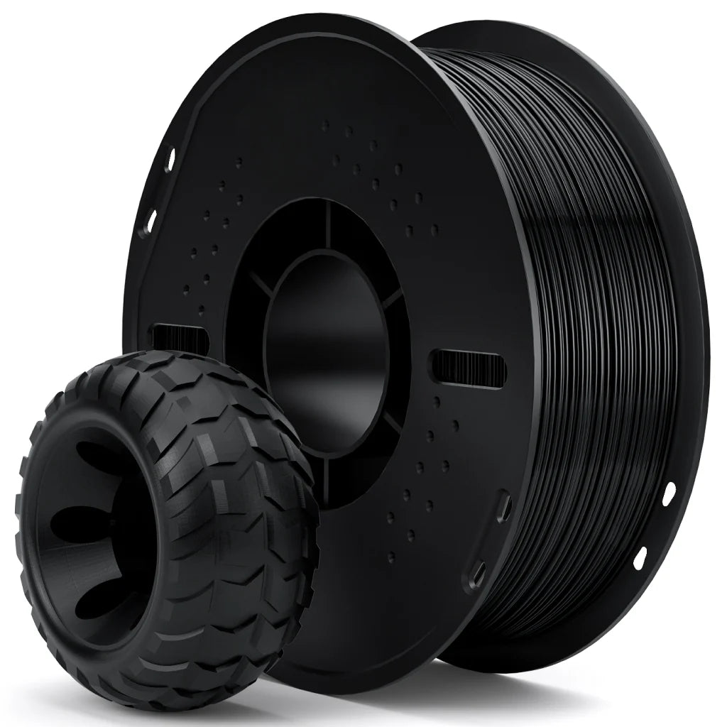 Black Elegoo TPU 95A flexible filament spool from 3dfactorylb, 1kg weight, 1.75mm diameter for 3D printing applications