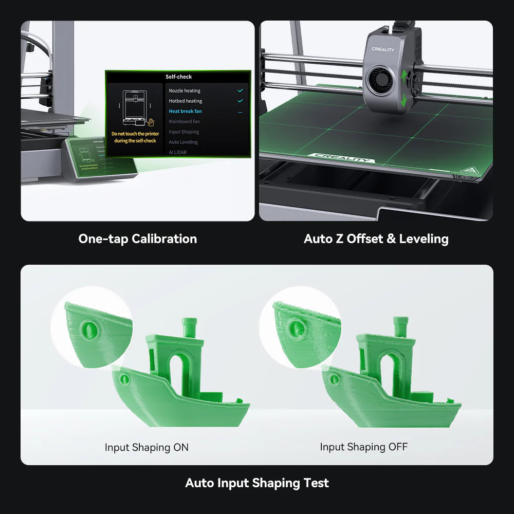 Creality Ender-3 V3 Plus 3D Printer by 3dfactorylb showing the printer's print bed, frame, and filament spool holder in a well-lit workspace.