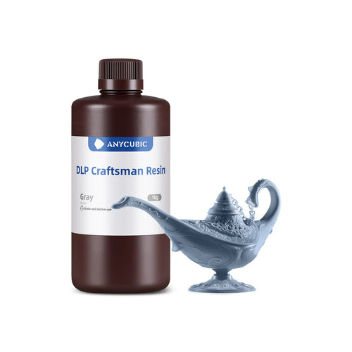 Gray 3dfactorylb Anycubic DLP Craftsman Resin 1kg bottle for 3D printing displayed with resin container and label.