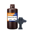 Dark gray Antinsky Standard Lite Resin 1KG by 3dfactorylb, shown in a clear container with a smooth resin surface.