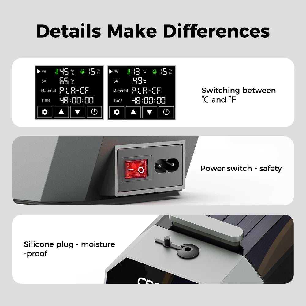3dfactorylb Creality Space Pi Filament Dryer accessory with digital display and venting for 3D printing filament drying