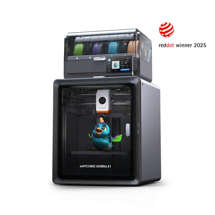 3dfactorylb Anycubic Kobra S1 Combo 3D printer with red and black color design and assembled components.