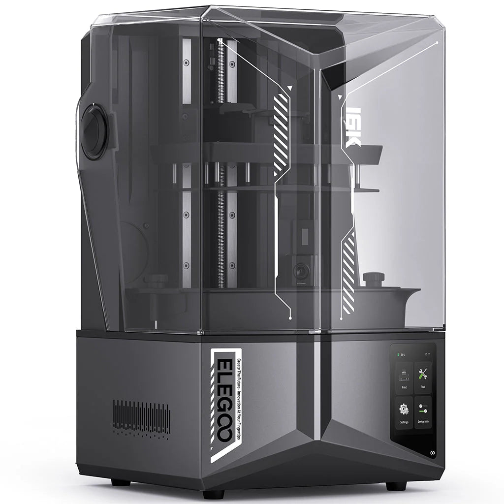 3dfactorylb Elegoo Saturn 4 Ultra 16K resin 3D printer shown from the right side with EU plug, detailed LCD screen and resin vat.